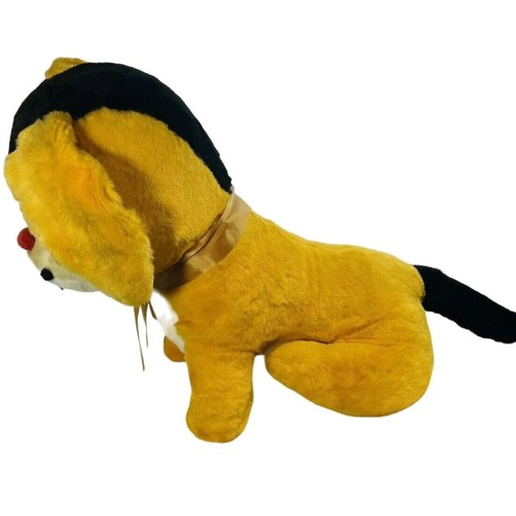 22" Carnival Plush Large Classic Orange White Hard Cuddly Dog & Bow Rare Vintage - Picture 5 of 12